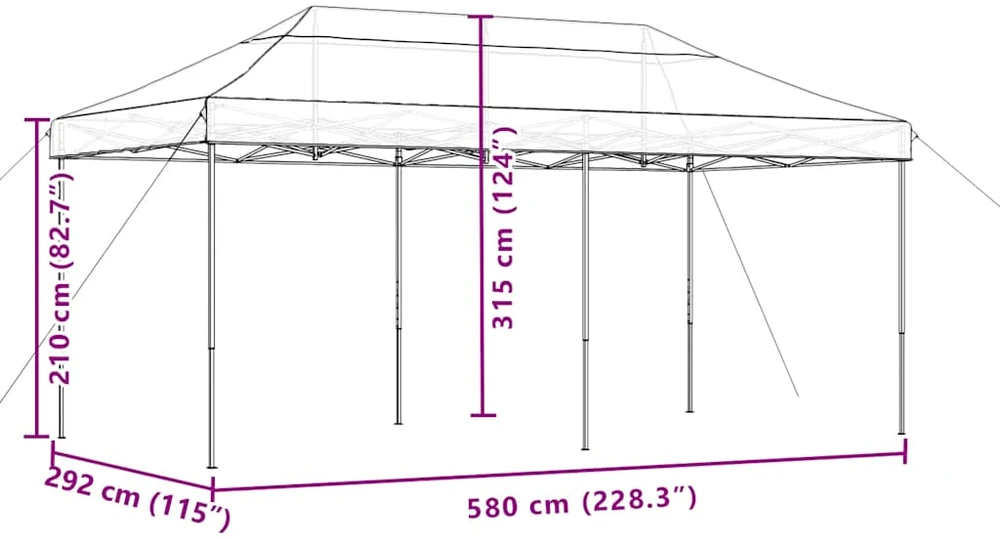Išskleidžiama proginė palapinė, juodos spalvos, 580x292x315cm