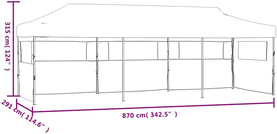 Išskleidžiama proginė palapinė su 5 sienomis, kreminė, 3x9m