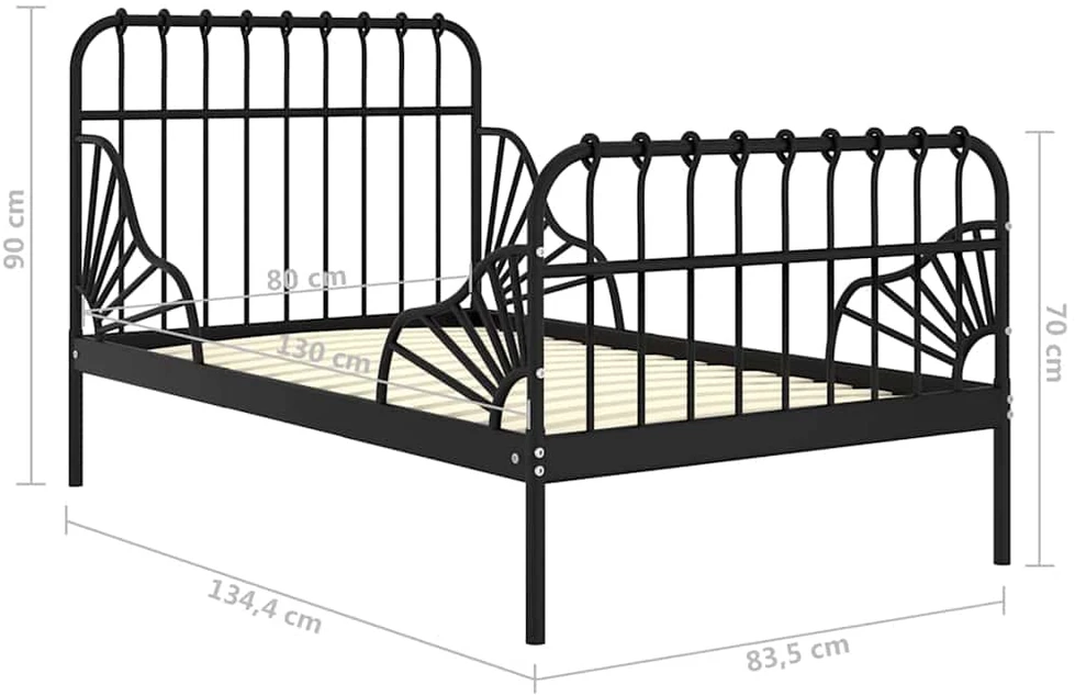 Lova Išskleidžiamas lovos rėmas, juodas, 80x130/200cm, metalas