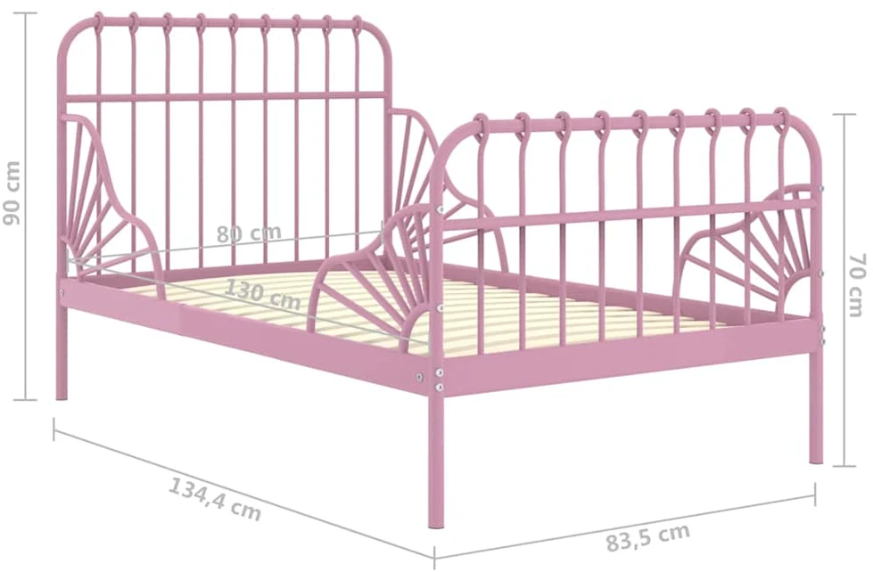 Lova Išskleidžiamas lovos rėmas, rožinis, 80x130/200cm, metalas