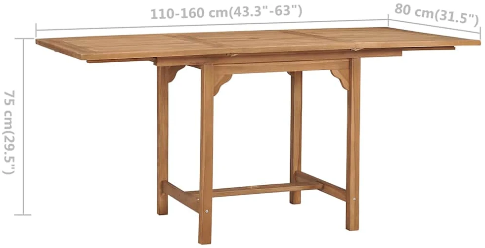 Išskleidžiamas stalas, (110-160)x80x75cm, tikmedžio masyvas