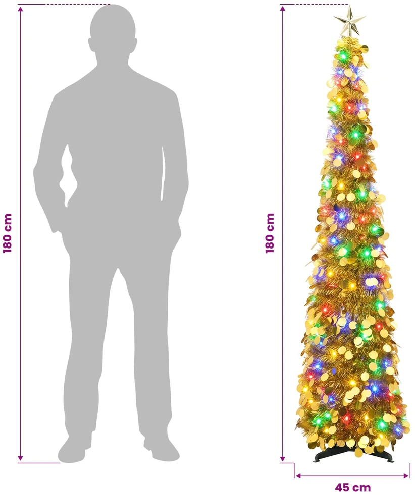 Iššokanti LED Kalėdų eglutė su žvaigžde viršūnėje 180 cm