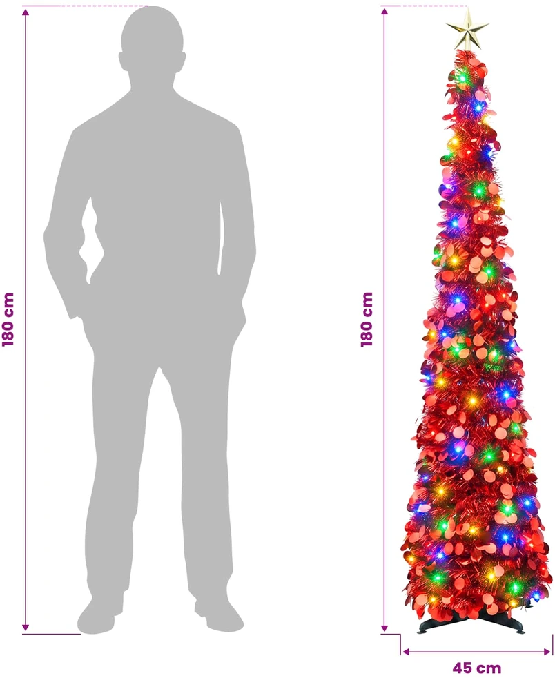 Iššokanti LED Kalėdų eglutė su žvaigžde viršūnėje 180 cm