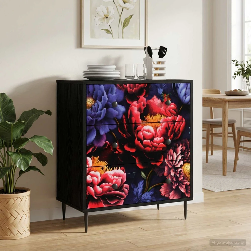 Ištraukalas spinta KIEL Tamsus bijūnų raštas 66 x 36,5 x 76 cm