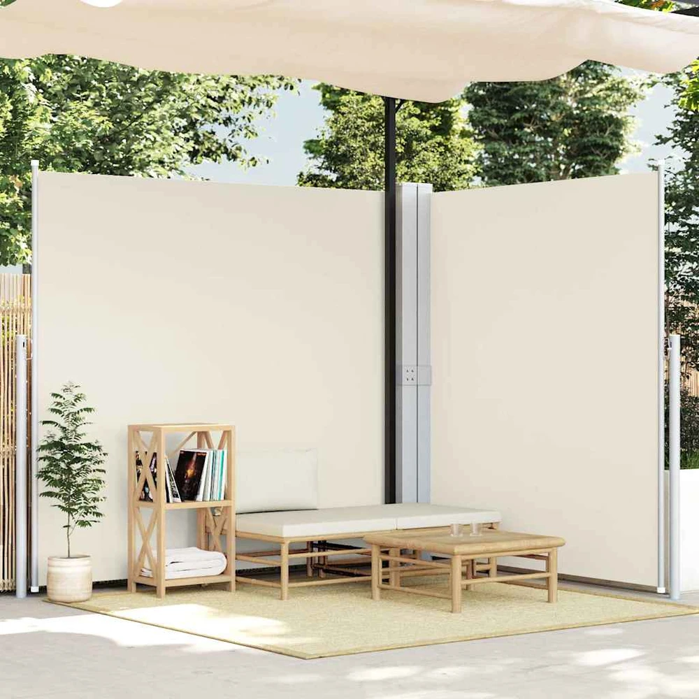 Ištraukiama dviguba šoninė kiemo pertvara, kreminė, 170x600cm