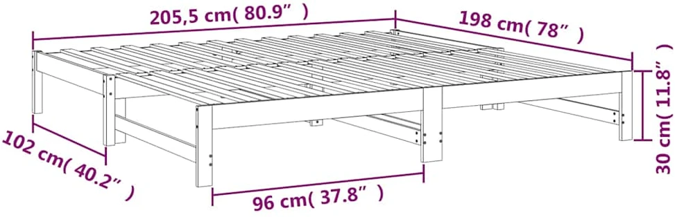 Ištraukiama lova, balta, 2x(100x200)cm, pušies medienos masyvas