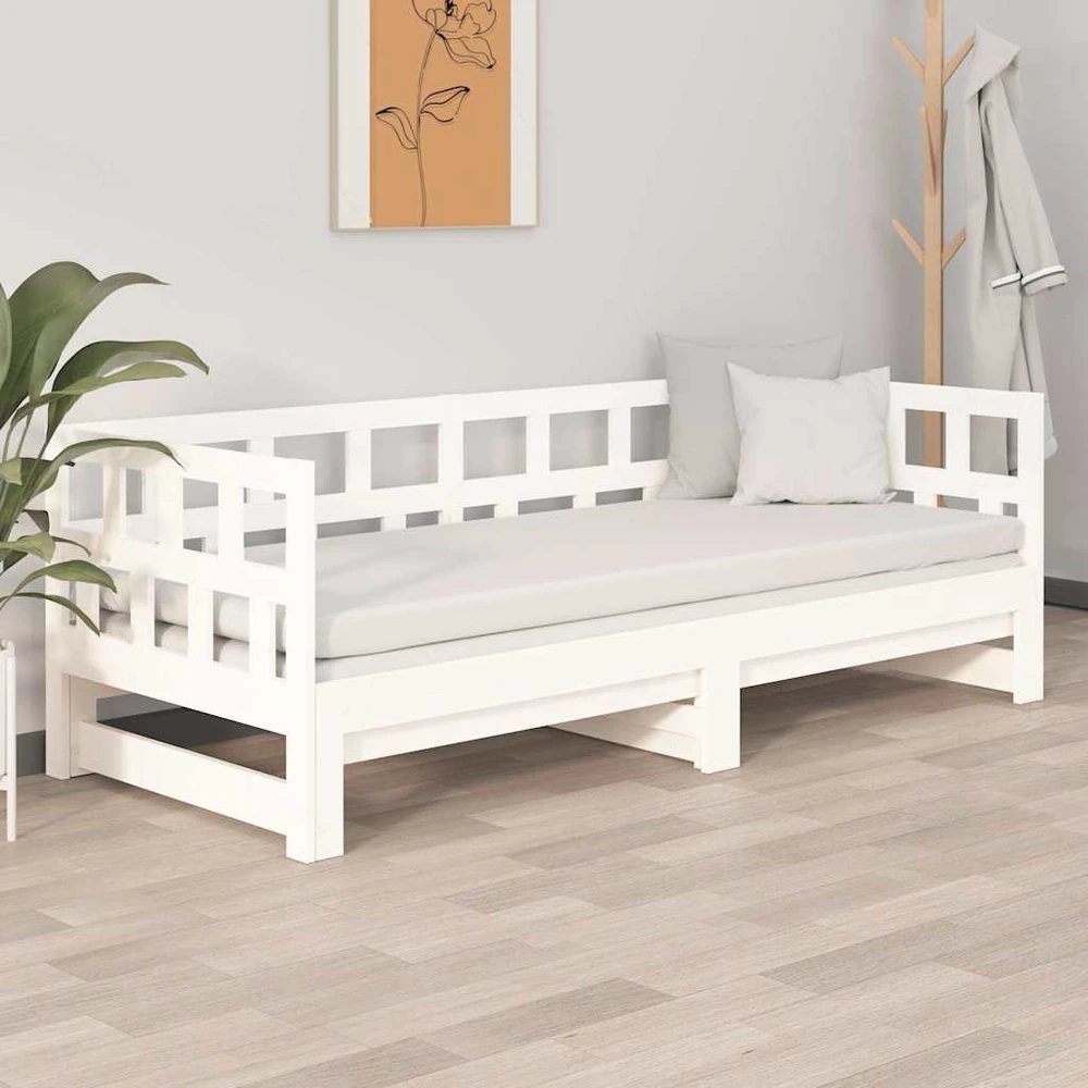 Ištraukiama lova, balta, 2x(80x200)cm, pušies medienos masyvas
