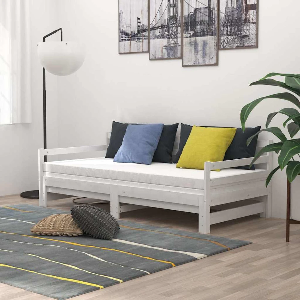 Ištraukiama lova, balta, 2x(90x200)cm, pušies medienos masyvas