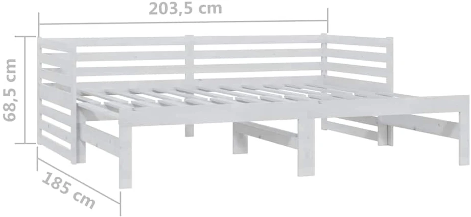 Ištraukiama lova, balta, 2x(90x200)cm, pušies medienos masyvas