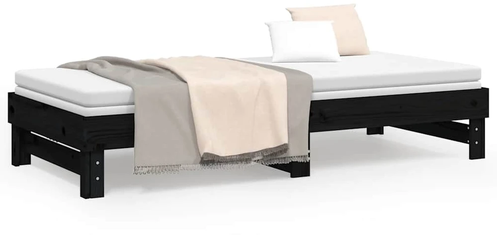 Ištraukiama lova, juoda, 2x(100x200)cm, pušies medienos masyvas