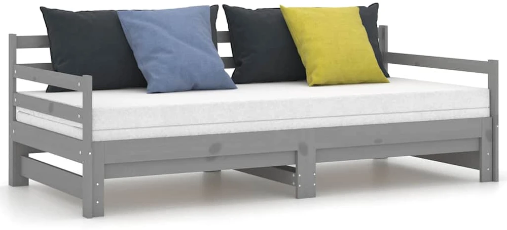 Ištraukiama lova, pilka, 2x(90x200)cm, pušies medienos masyvas