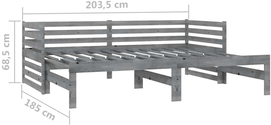 Ištraukiama lova, pilka, 2x(90x200)cm, pušies medienos masyvas