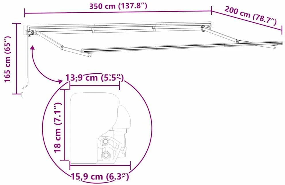 Markizės rėmas Antracito 350 x 200 cm Poliesteris su PU danga