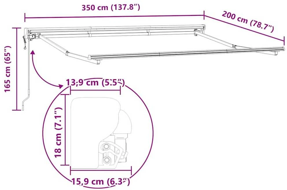Markizės rėmas Antracito 350 x 200 cm Poliesteris su PU danga