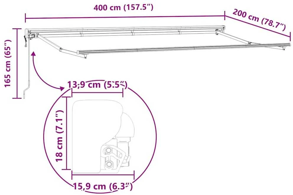 Markizės rėmas Antracito 400 x 200 cm Poliesteris su PU danga