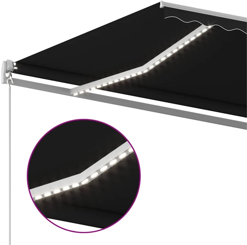 Rankiniu būdu ištraukiama markizė su LED, antracito, 600x350cm