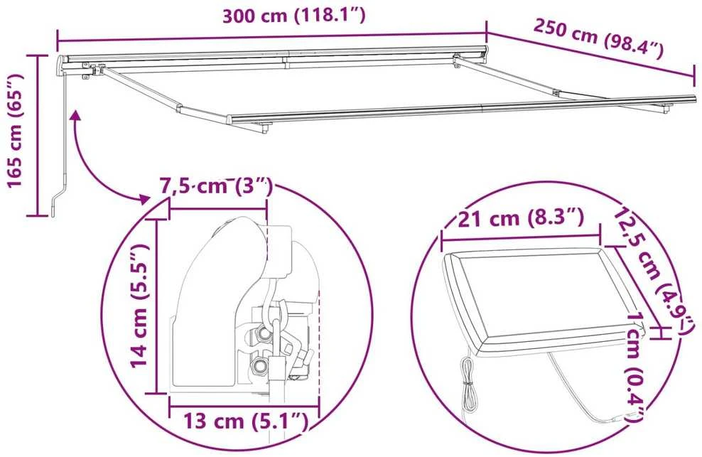 Ištraukiama markizė Balta 300 x 250 cm Audinys ir aliuminis