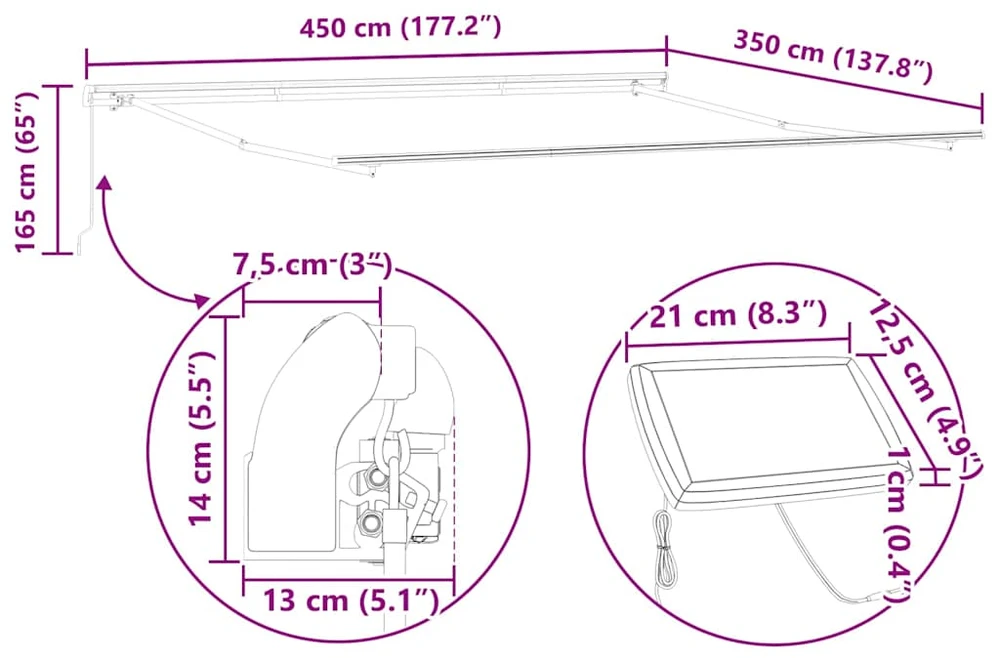 Ištraukiama markizė Balta 450 × 350 cm Audinys ir aliuminis