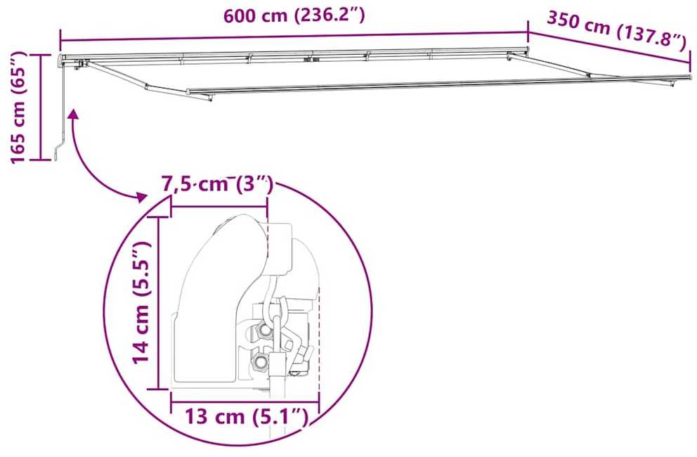 Ištraukiama markizė Įvairiaspalvis 600 × 350 cm