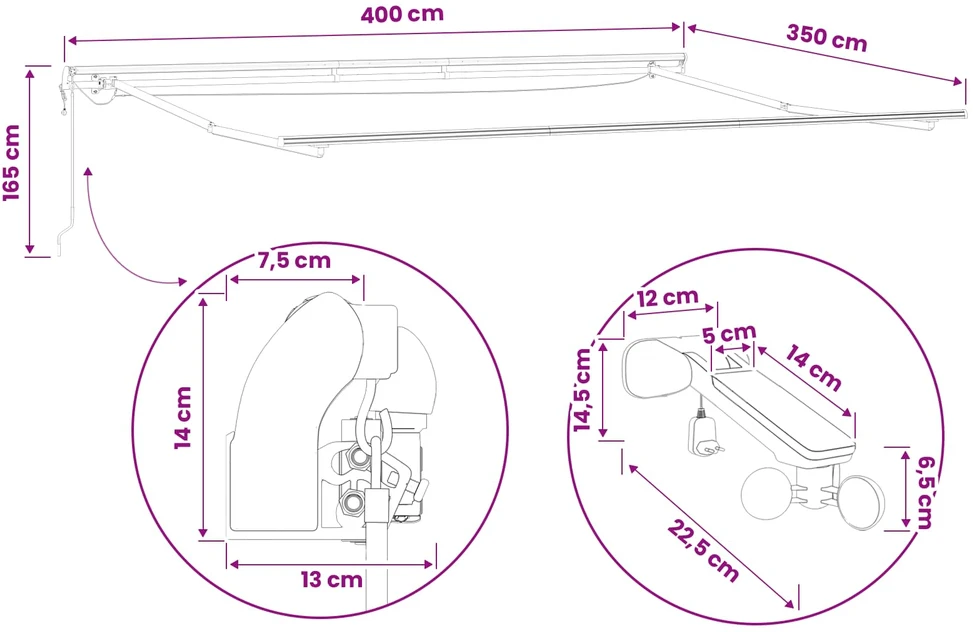 Ištraukiama markizė Įvairiaspalvis 400 × 350 cm Poliesteris
