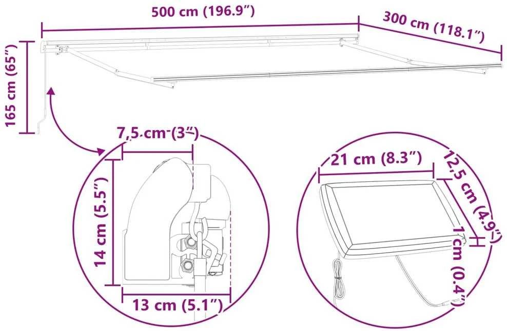 Ištraukiama markizė Įvairiaspalvis 500 × 300 cm