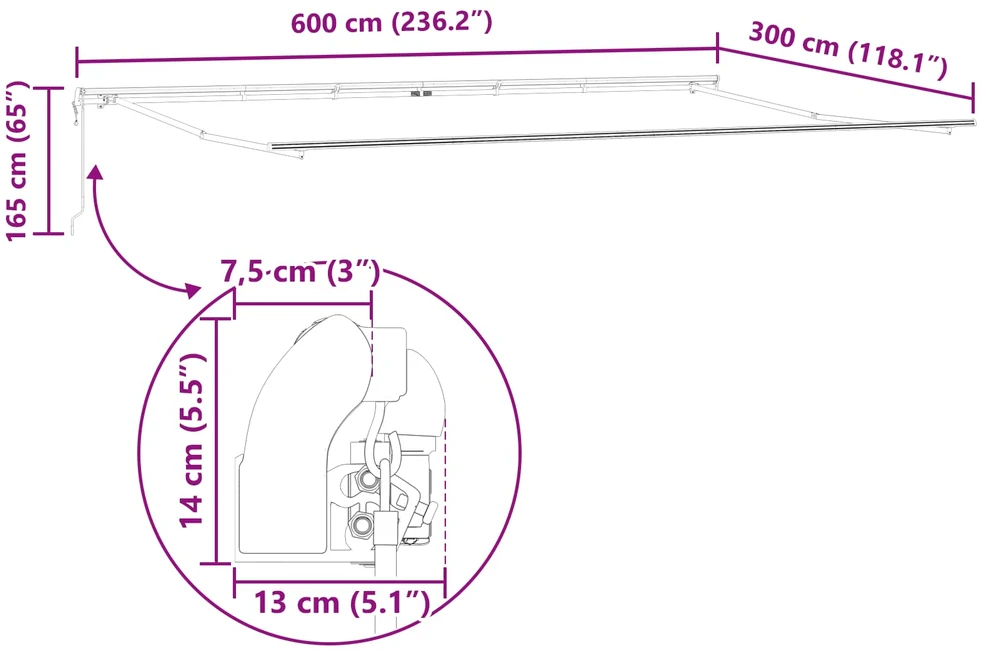 Ištraukiama markizė Įvairiaspalvis 600 × 300 cm