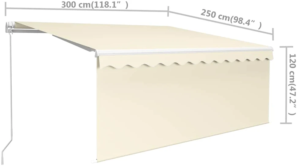Rankiniu būdu ištraukiama markizė, kreminė ir balta, 3x2,5m