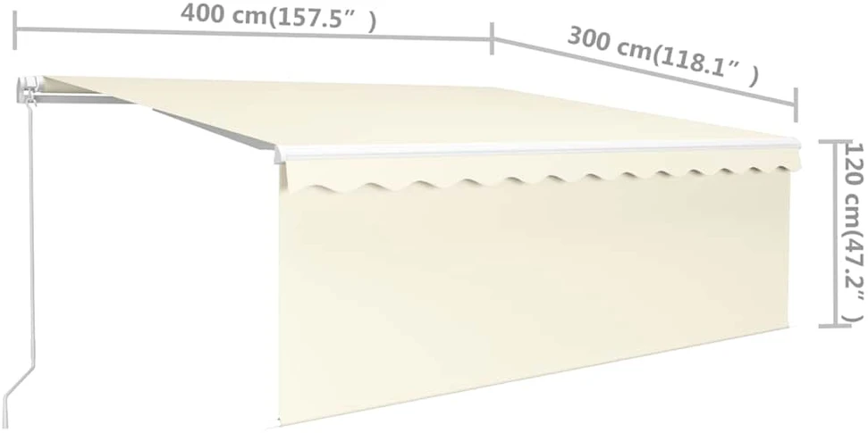 Rankiniu būdu ištraukiama markizė su uždanga, kreminė, 4x3m