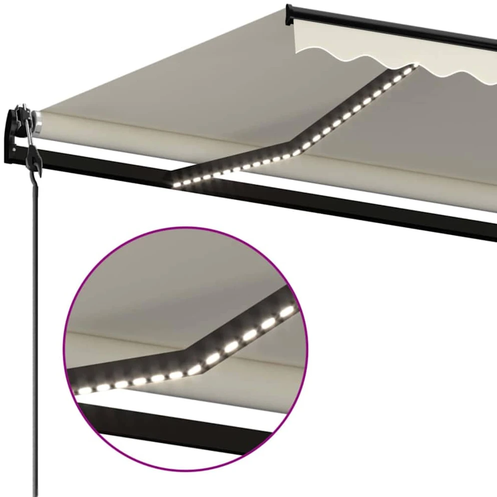 Automatinė markizė su LED/vėjo jutikliu, kreminė, 500x300cm