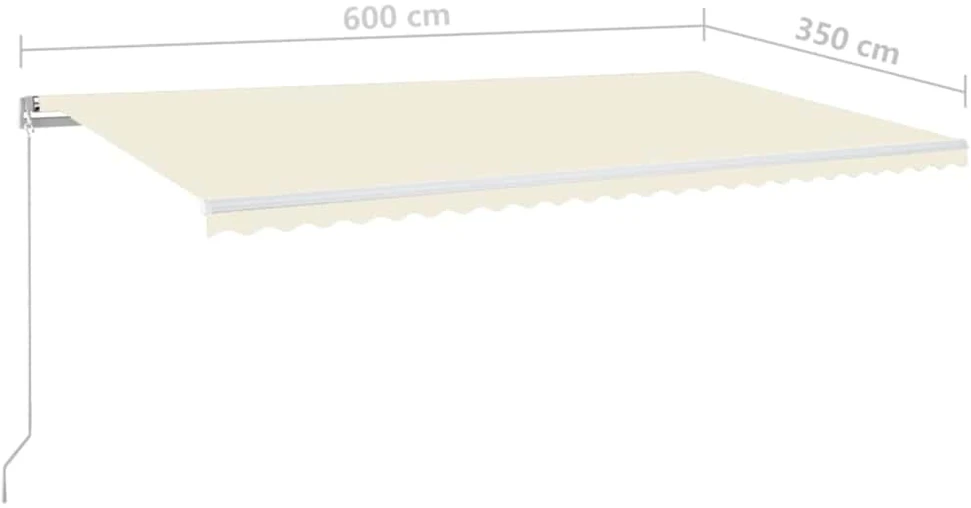 Rankiniu būdu ištraukiama markizė su LED, kreminė, 600x350cm