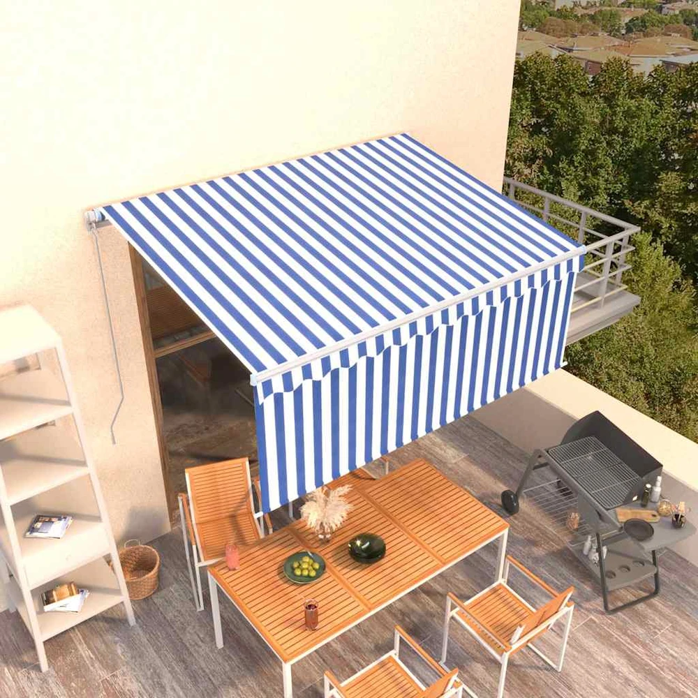 Rankiniu būdu ištraukiama markizė, mėlyna ir balta, 3,5x2,5m