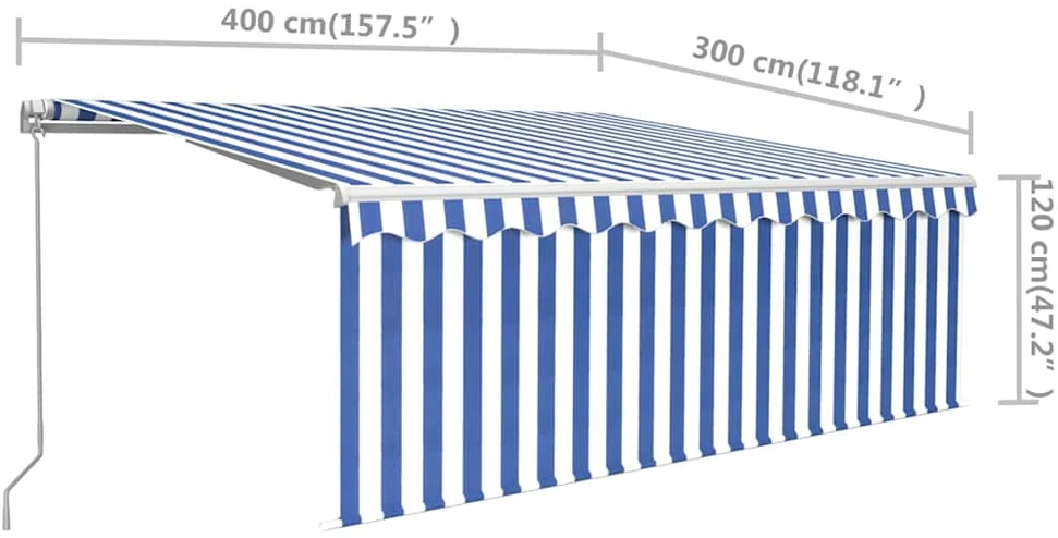 Rankiniu būdu ištraukiama markizė, mėlyna ir balta, 4x3m