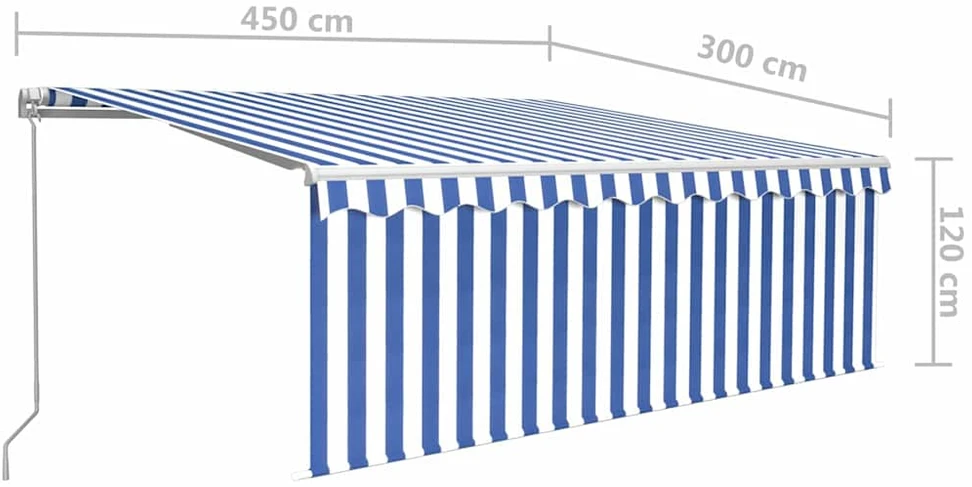 Rankiniu būdu ištraukiama markizė, mėlyna ir balta, 4,5x3m