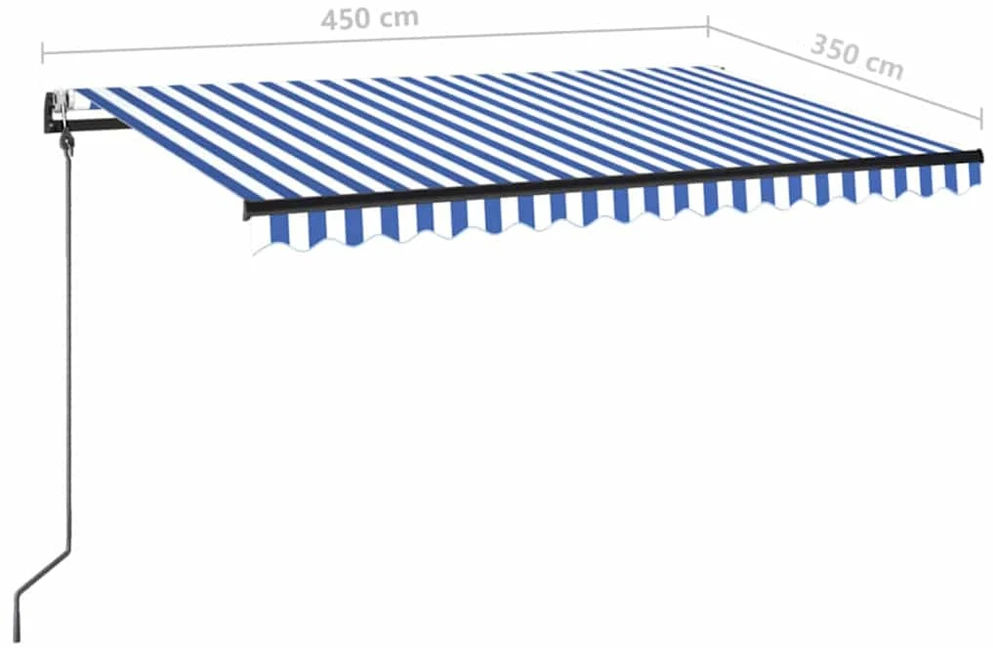 Markizė su LED/vėjo jutikliu, mėlyna/balta, 450x350cm