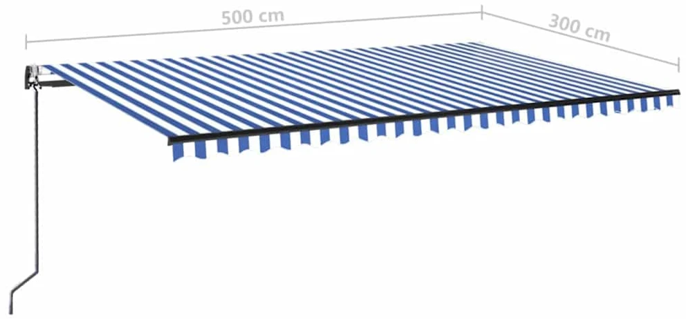 Markizė su LED/vėjo jutikliu, mėlyna/balta, 500x300cm