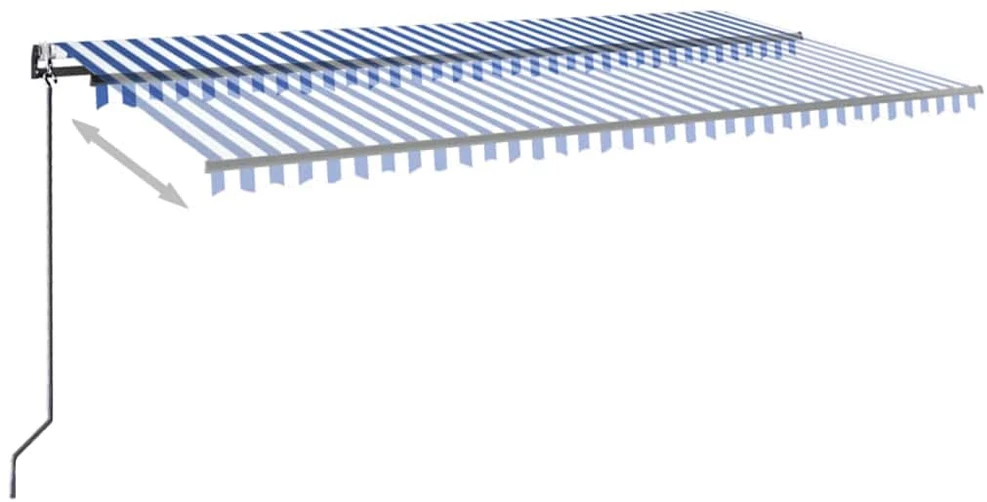 Markizė su LED/vėjo jutikliu, mėlyna/balta, 600x300cm