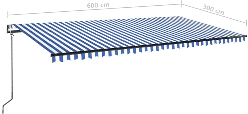 Markizė su LED/vėjo jutikliu, mėlyna/balta, 600x300cm