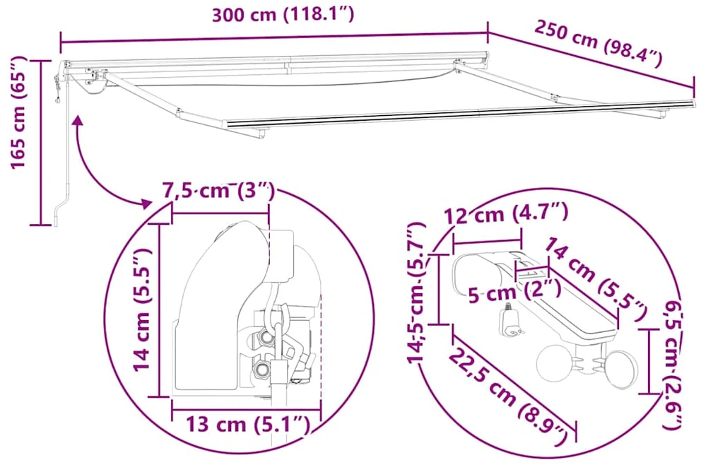 Ištraukiama markizė Raudona ir balta 300 x 250 cm Poliesteris