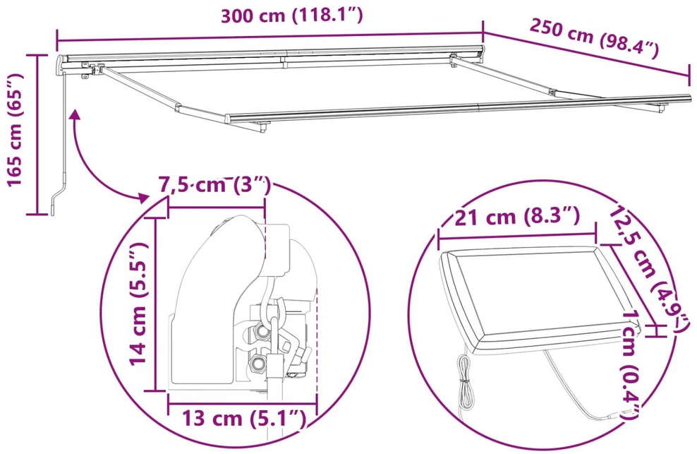 Ištraukiama markizė Raudona ir balta 300 x 250 cm