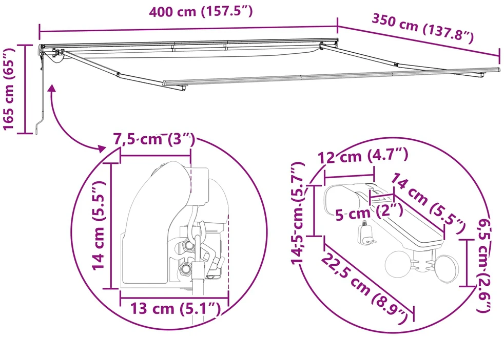 Ištraukiama markizė Raudona ir balta 400 × 350 cm Poliesteris