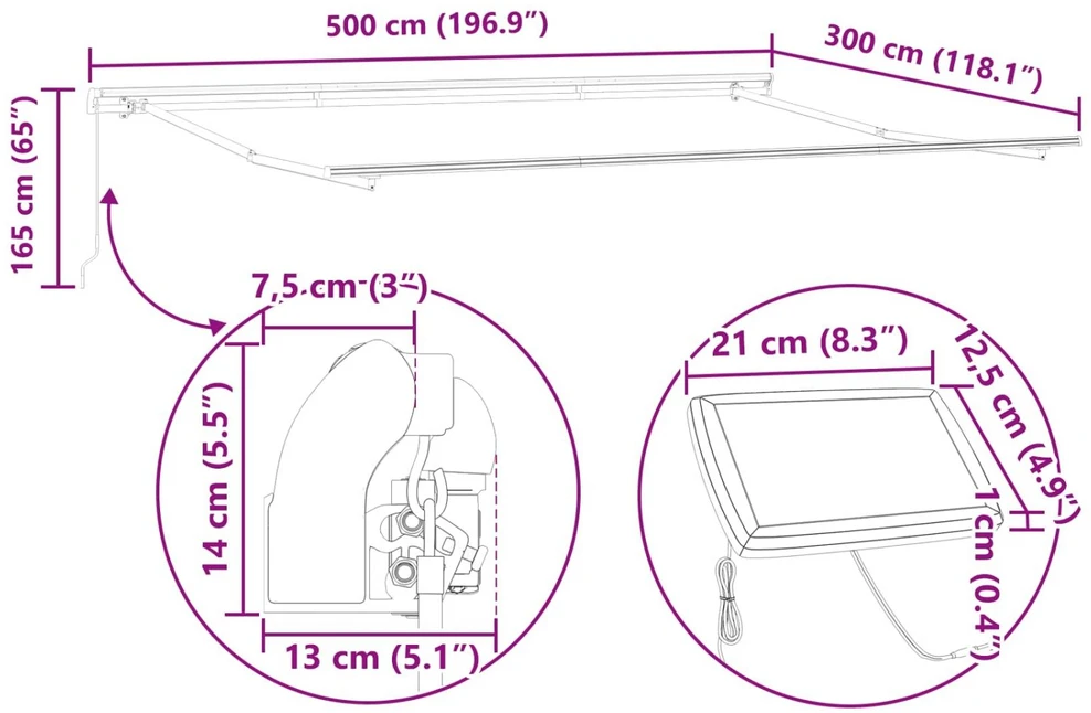 Ištraukiama markizė Raudona ir balta 500 × 300 cm