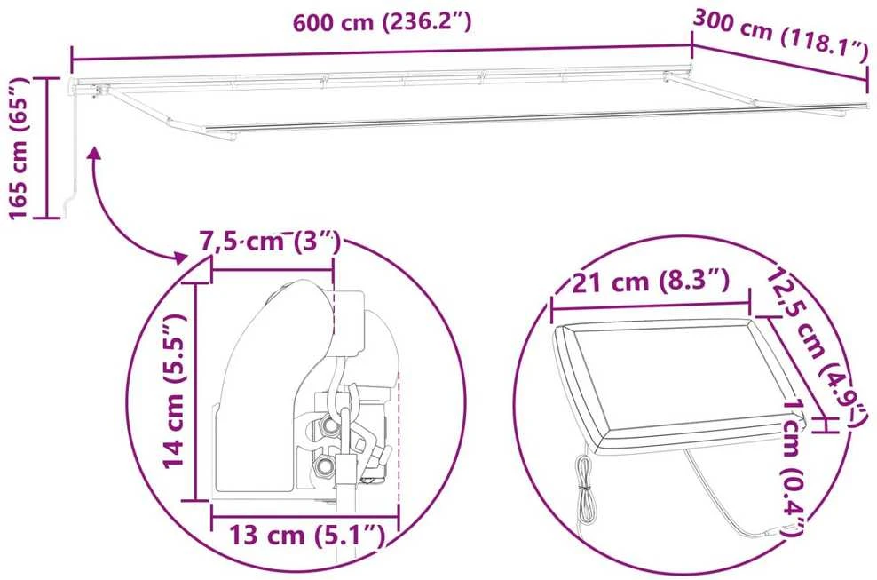 Ištraukiama markizė Raudona ir balta 600 × 300 cm