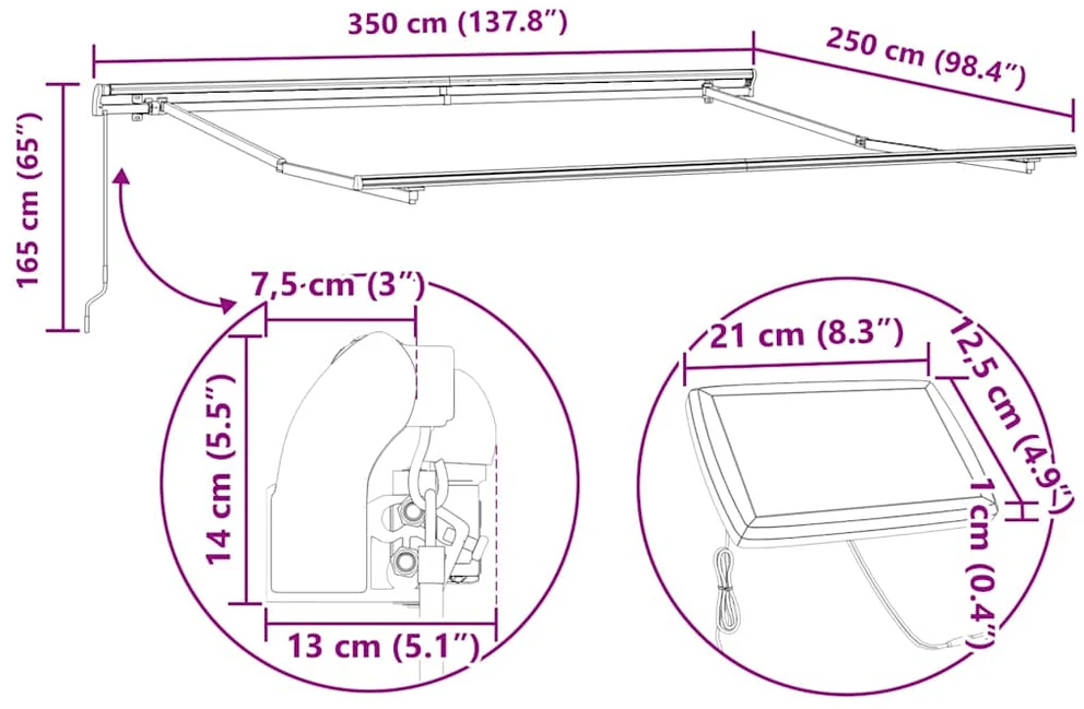 Ištraukiama markizė Raudona ir Juoda 350 x 250 cm