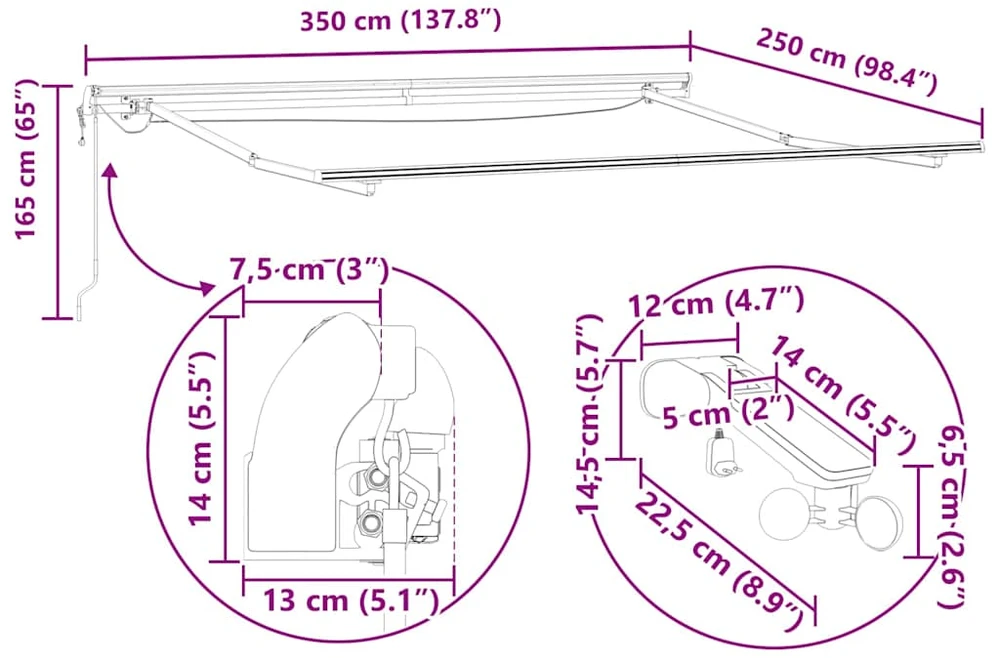 Ištraukiama markizė Smėlio 350 x 250 cm Poliesteris