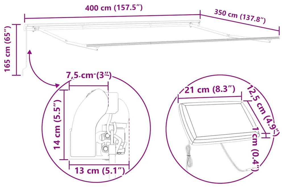 Ištraukiama markizė Smėlio 400 × 300 cm Audinys ir aliuminis