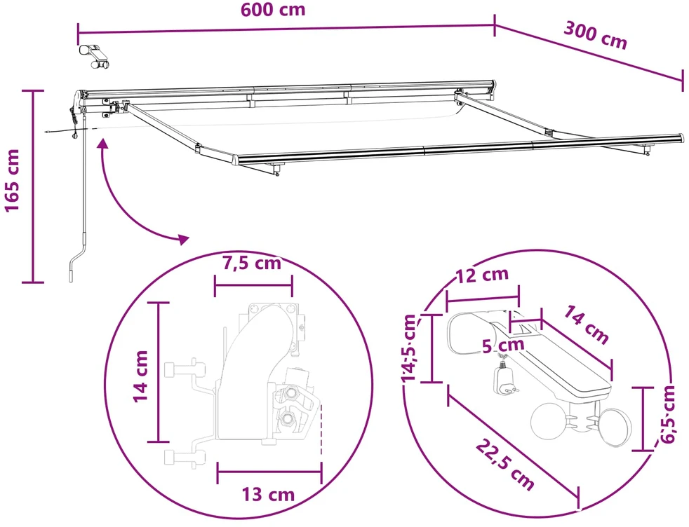 Ištraukiama markizė Smėlio 600 × 300 cm Poliesteris