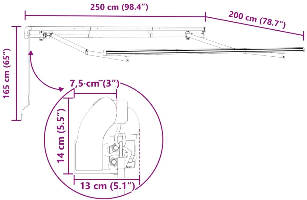 Ištraukiama markizė Geltonas ir Pilkas 250 x 200 cm audinys
