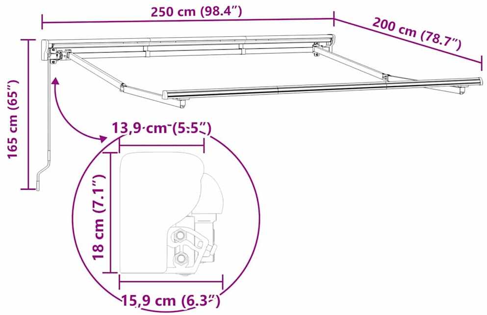 Markizės rėmas Oranžinis ir Juodas 250 x 200 cm