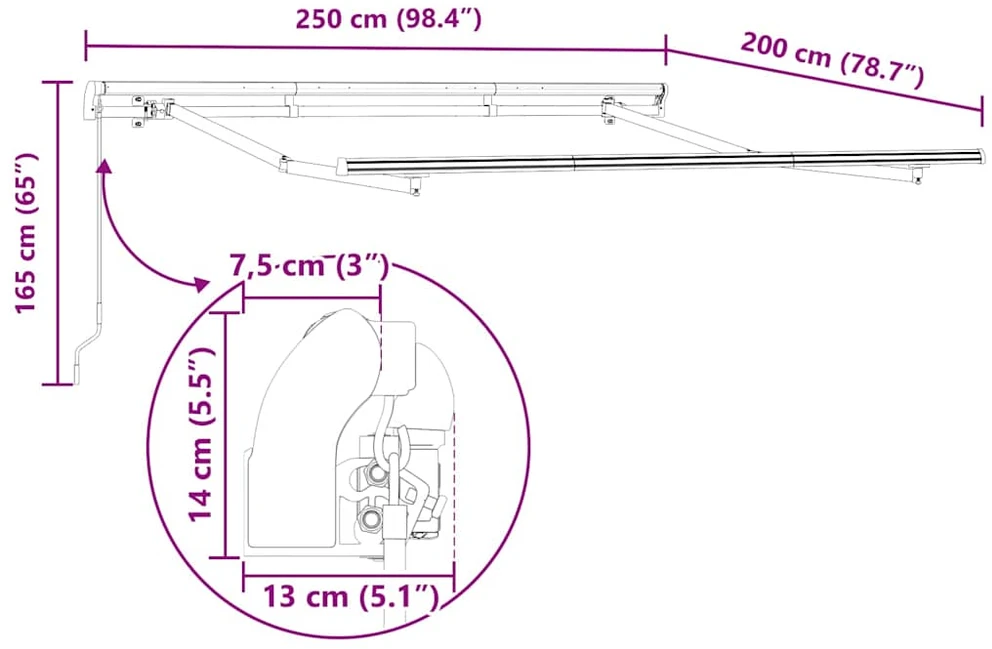 Ištraukiama markizė Šviesiai pilka 250 x 200 cm audinys