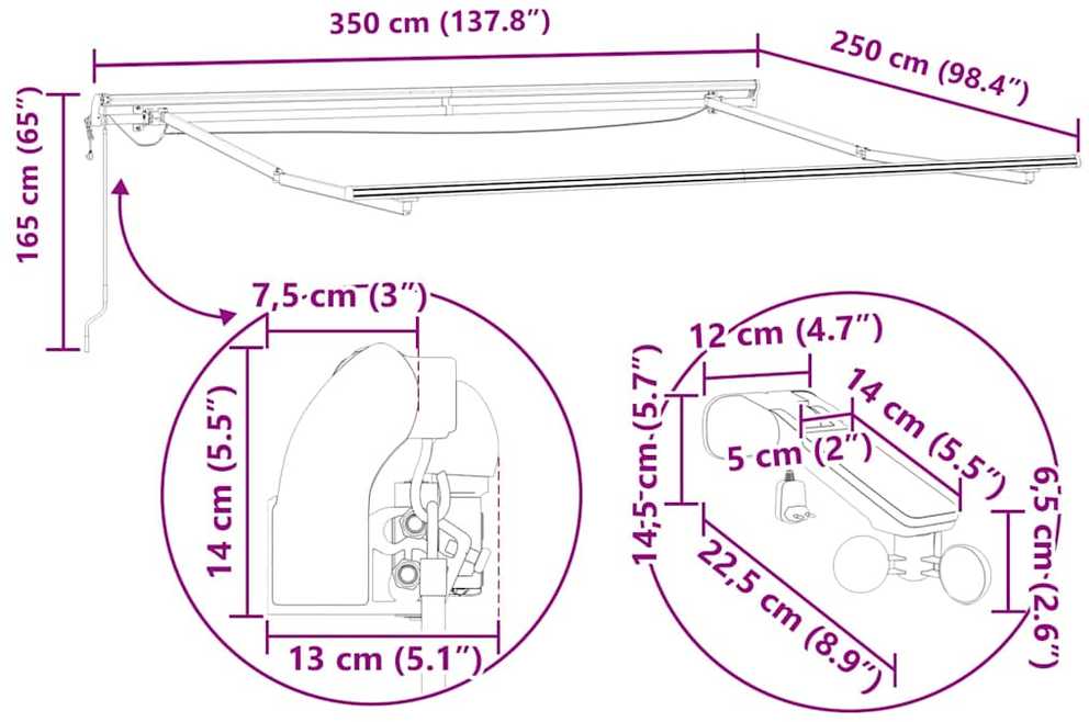 Ištraukiama markizė Šviesiai pilka 350 x 250 cm Poliesteris